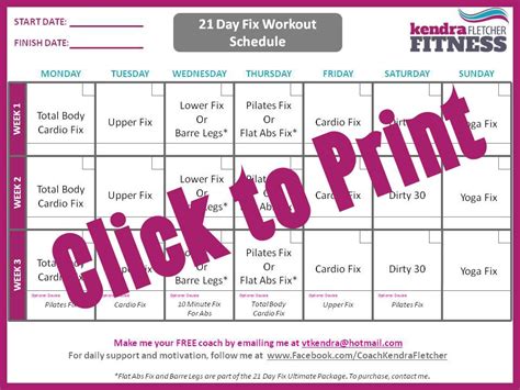 Want To Do The 21 Day Fix Heres A 21 Day Fix Schedule For The