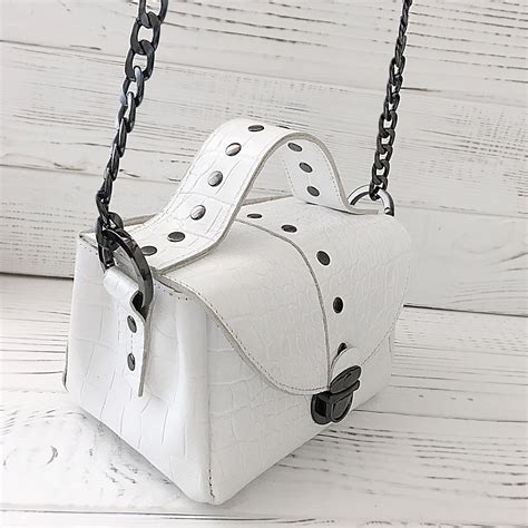 Shoulder Leather Bag White Bag With Staves Casual Leather Etsy