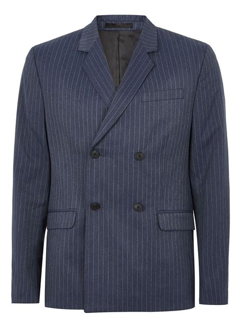 Lyst Topman Blue Pinstripe Double Breasted Suit Jacket In Blue For Men