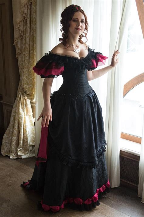 Red And Black Victorian Ballroom Dress Reenactment Costume Etsy Victorian Wedding Dress