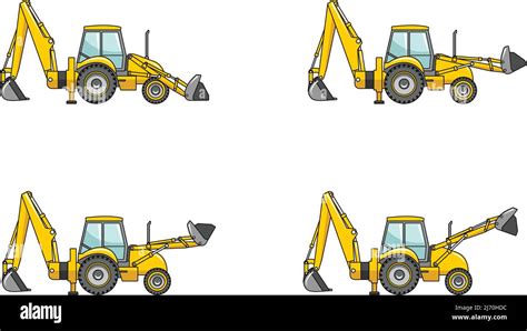 Backhoe Loaders Heavy Construction Machines Vector Illustration Stock