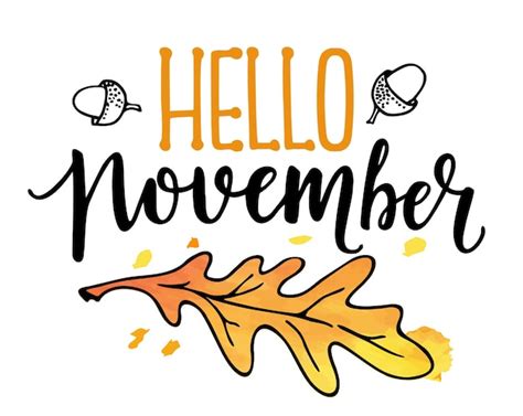 Premium Vector Hello November Text With Leaves Wreath Isolated Good