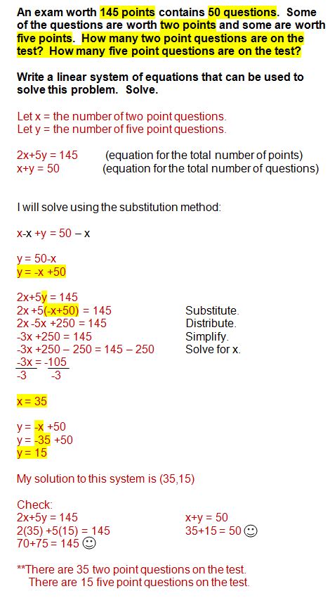 Solve the systems of equations using the substitution method. System of Equations Word Problems (With images) | Systems ...