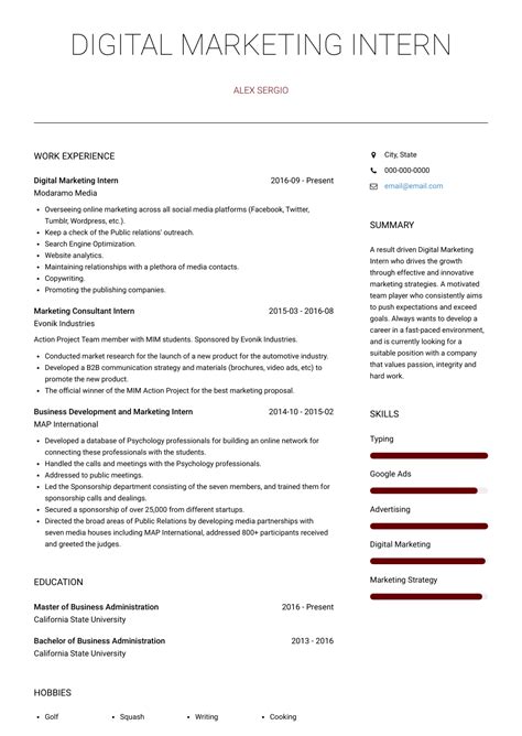 Cv for internship cv structure & format recruiters are busy, and if they can't find the information they're looking for in a flash, it could be game over for your application. Digital Marketing Intern - Resume Samples and Templates ...