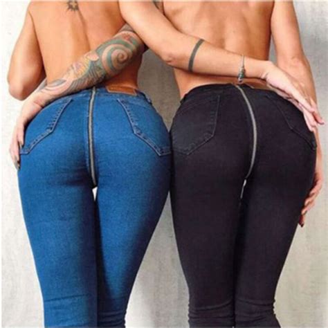 High Waist Jeans Women Denim Pants Sexy Open Back Zipper Jeans Trousers