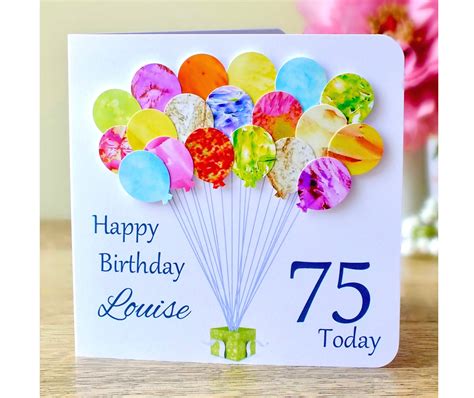 75th Birthday Card Personalised Age 75 Birthday Balloons Etsy Uk