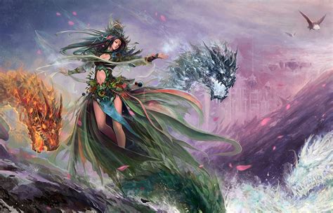 Fantasy Art Women Sexy Babes Dragon Magic Wallpaper 1920x1235 30550