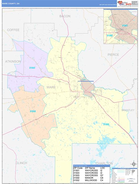 Ware County Ga Wall Map Color Cast Style By Marketmaps