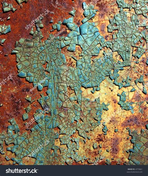 Rusted Steel Plate With Cracked And Peeling Turquoise Paint Color