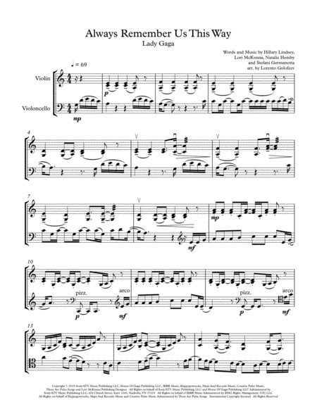 Always Remember Us This Way Arr Lorento Golofeev Sheet Music Lady