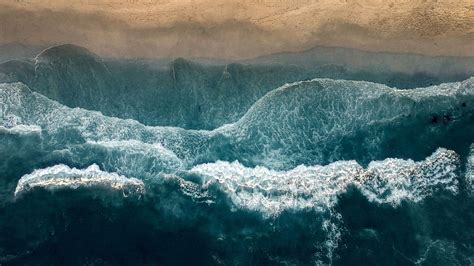 Aerial View Of Ocean Foam Surf Waves Beach Sand Hd Ocean Wallpapers