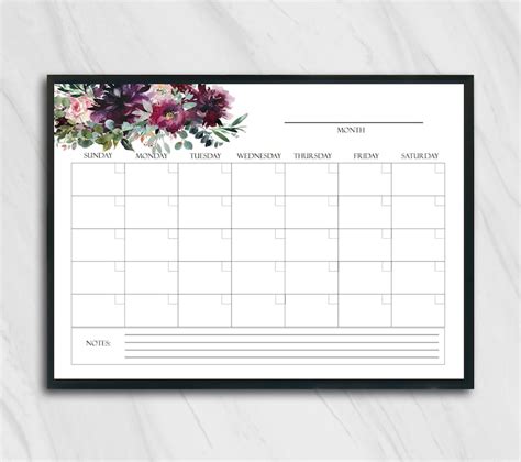 Large Blank Wall Calendar 2019 Horizontal Printable Blank Etsy