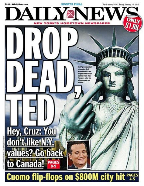 Ny Daily News Strikes Back At Cruzs Comments On New York Values