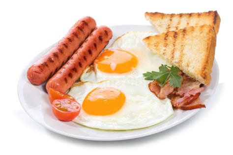 Fried Eggs With Bacon Sausages And Toasts Stock Photo Image Of Fresh