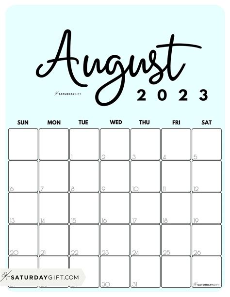 August 2023 Calendar Printable Cute Imagesee