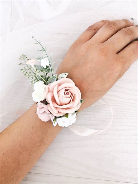 Pale Pink Wrist Corsage Blush Bridesmaids Corsage Flower Etsy