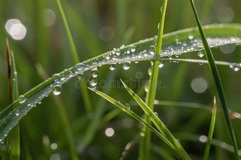 Close Up Of Dewdrop On Blade Of Grass In Meadow Stock Photo Image Of
