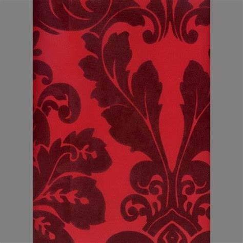 Burgundy And Red Bulb Damask Velvet Flocked Wallcovering Design By