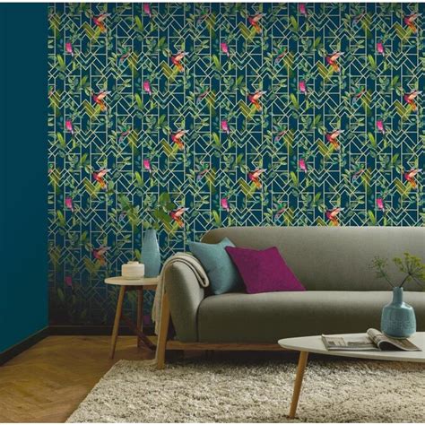Arthouse Deco Tropical Navygold Wallpaper In The Wallpaper Department