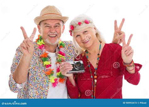 Senior Couple Dressed Like A Hippie Stock Photo Image Of