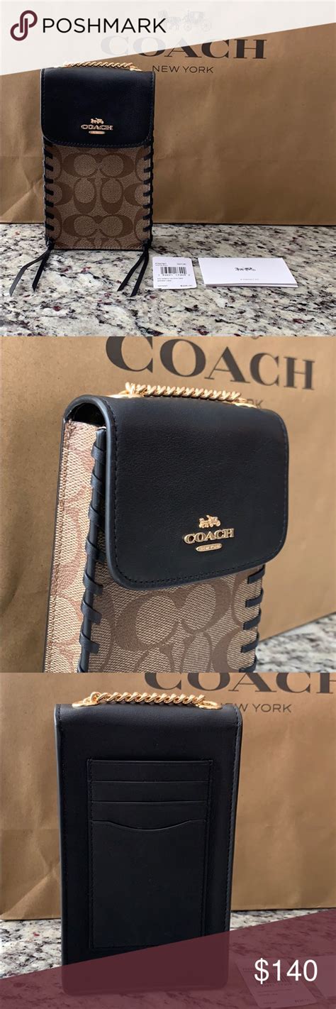 Nwt Authentic Coach Signature Whipstitch Phone Bag Northsouth Phone