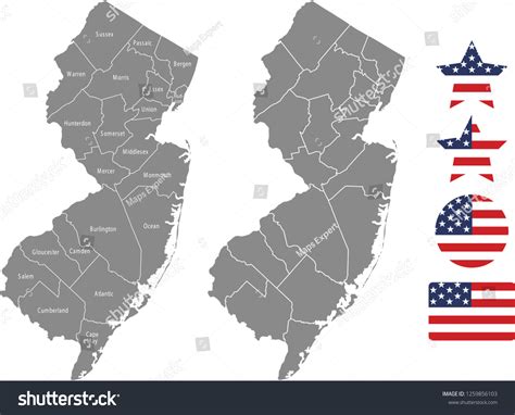 New Jersey County Map Vector Outline In Gray Royalty Free Stock