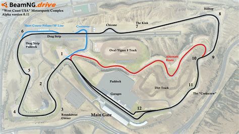 Labeled Track Map For West Coast Usa Motorsports Complex