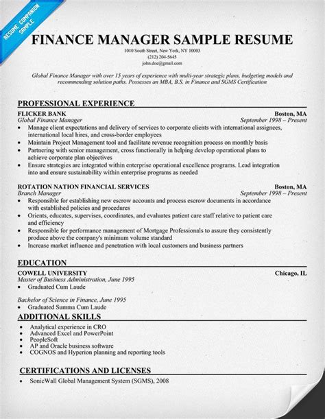 Best Cv Sample For Finance Manager Click Here To Download This