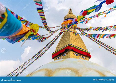 Boudhanath Stupa And Prayer Flags In Kathmandu Stock Photo Image Of