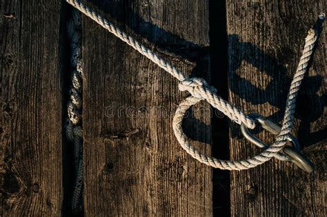 Rope Tied With A Fixed Knot And Metal Carabiner Stock Photo Image Of
