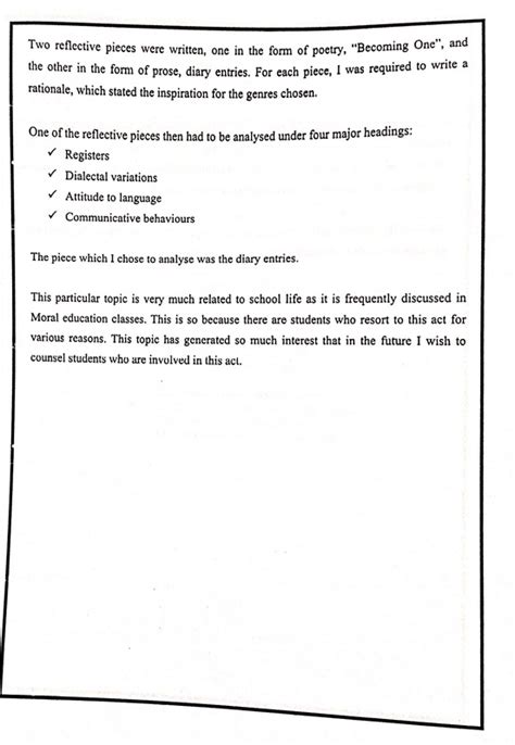 Example Of Reflection 2 English Sba Edited Notes For Csec® English