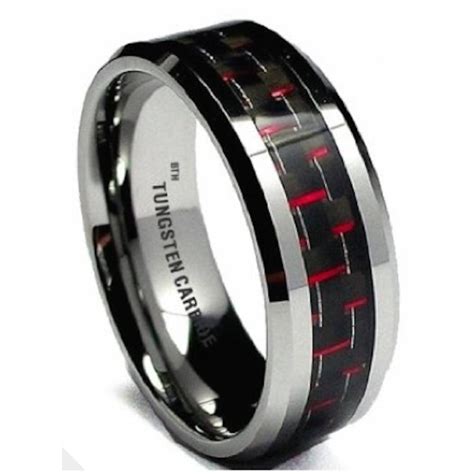 Red Carbon Inlay Mens Tungsten Carbide Wedding Engagement Band Ring With Red Men039s Wedding Bands 