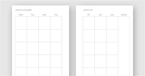 Printable Minimalist Monthly Planner Month On Two Pages