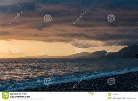 Beautiful Idyllic Cloudy Sunset Above Black Sea Stock Image Image Of Coast Seascape