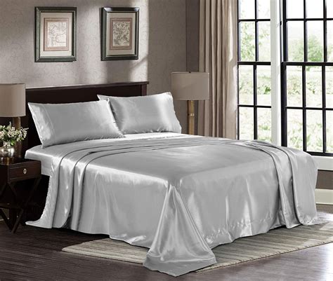 Satin Sheets King Piece Grey Hotel Luxury Silky Bed Sheets Extra Soft Microfiber