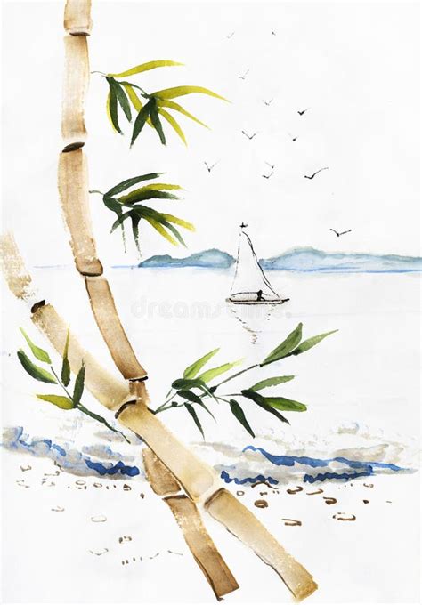 Bamboo Growing By The Sea Stock Illustration Illustration Of Sumie