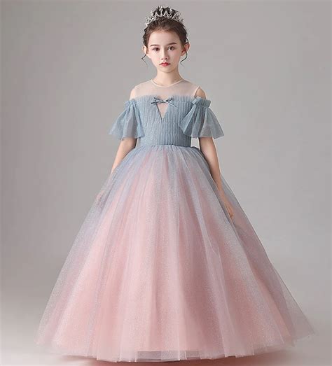Girls Gown Long Lace Wedding Party Dress Kids Girls Elegant Prom Puffy