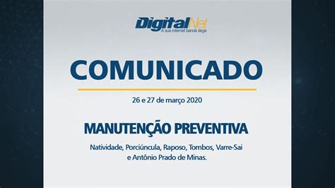 Comunicado Manutenção Preventiva Dia 27 De Março Grupo Digitalnet