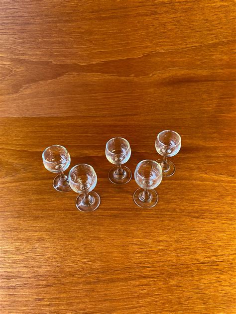 Vintage Set Of Glass Brandy Shot Glasses Tiny Set Of 5 Etsy