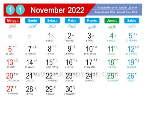Kalender Jawa November 2022 Lengkap Dengan Dino Pasaran