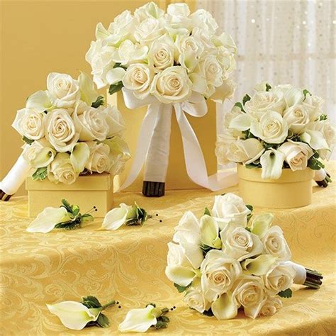 Wedding Bouquets With White Flowers On A Table