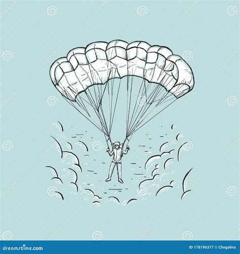 Sketch Vector Color Illustration With Hand Drawn Skydiver Flying With A