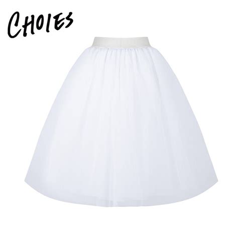 Women Chiffon And Mesh Puff Tulle Skirt White Faldas High Waist Midi