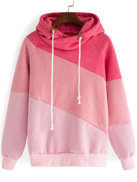 hooded drawstring color block sweatshirt color block sweatshirt pink hoodie sweatshirts