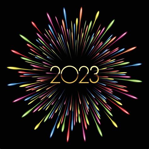 Colorful Fireworks 2023 New Year Vector Illustration Bright On Black