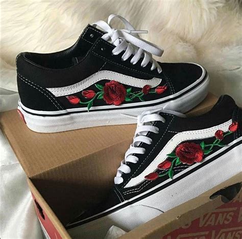 Floral Embroidery Vans Canvas Shoes Sneakers Vans