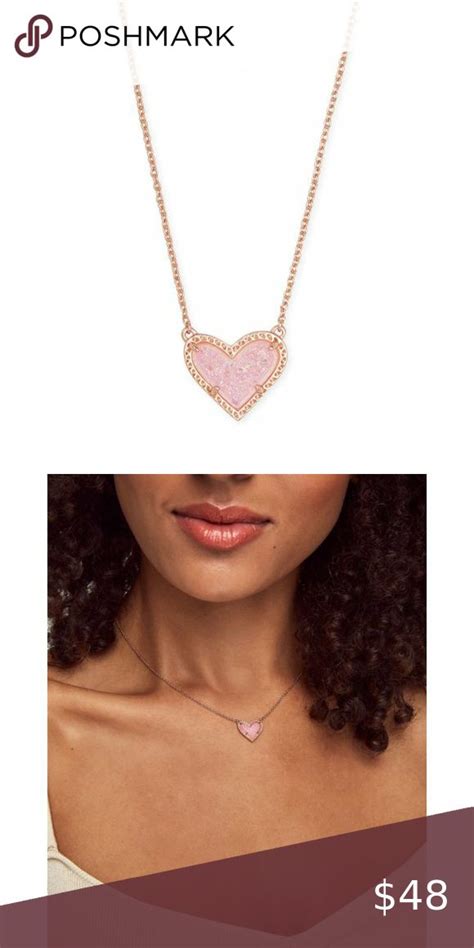 Kendra Scott Ari Heart Rose Gold Pendant Necklace In Light Pink Drusy