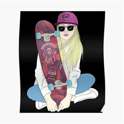 Skateboard Skater Skateboarding Do A Kickflip Mädchen Skaterin Poster