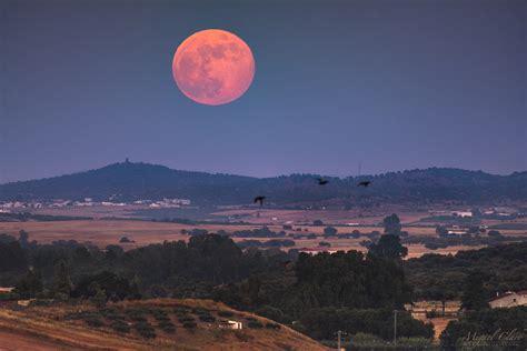 Reddish “eclipsed” Full Moon Rising Above Spain Astrophotography By