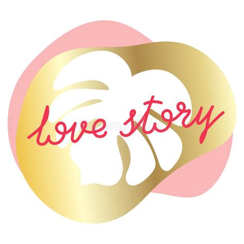 Love Story Text Abstract Shapes Tropical Leaves Vector Template For